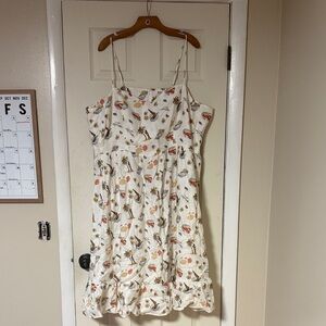 Reformation White Dress with Tropical Print